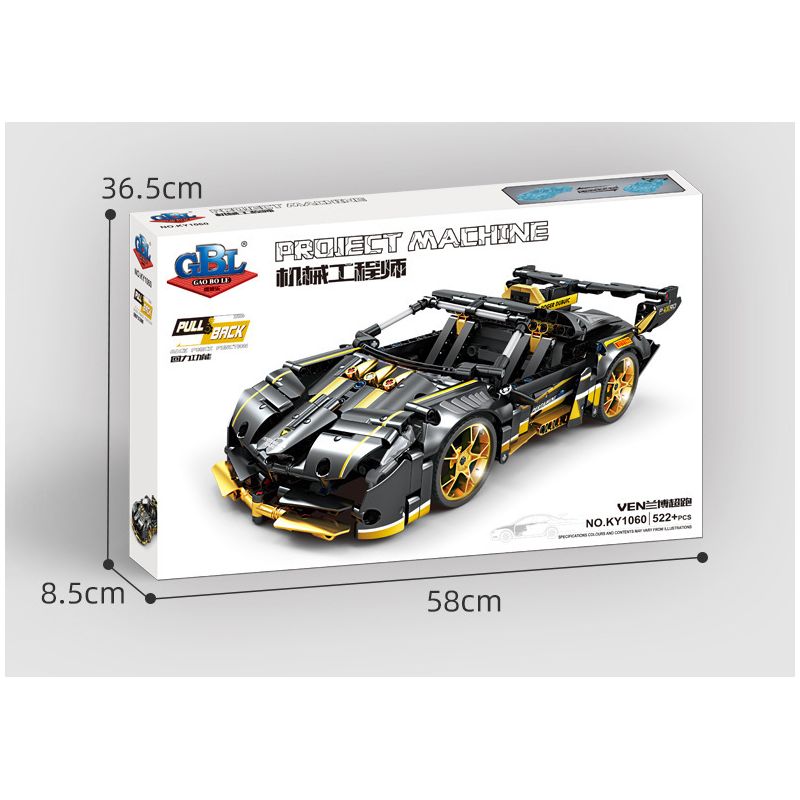 GBL KY1060 1060 non  SIÊU XE VEN LAMBO KÉO LÙI bộ đồ chơi xếp lắp ráp ghép mô hình  PROJECT MACHINE Kỹ Thuật Công Nghệ Cao Mô Hình Phương Tiện 522 khối