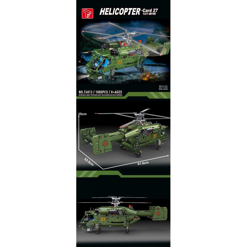 TA GAOLE T4013 4013 non  THẺ 27 - MÁY BAY TRỰC THĂNG bộ đồ chơi xếp lắp ráp ghép mô hình  KA-27 HELICOPTER Kỹ Thuật Công Nghệ Cao Mô Hình Phương Tiện 1800 khối