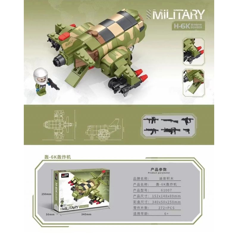 Decool 61007 Jisi 61007 non Lego MÁY BAY NÉM BOM H-6K bộ đồ chơi xếp lắp ráp ghép mô hình Military Army MILITARY H-6K BOMBER Quân Sự Bộ Đội 272 khối