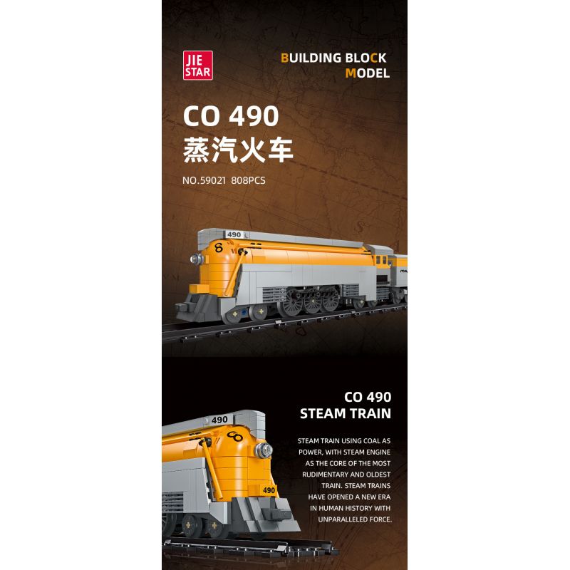 JIESTAR 59021 non  CHESAPEAKE VÀ OHIO RAILROAD ĐẦU MÁY HƠI NƯỚC HUDSON SỐ 490 bộ đồ chơi xếp lắp ráp ghép mô hình Creator Expert CO 490 STEAM TRAIN Chuyên Gia Sáng Tạo 808 khối