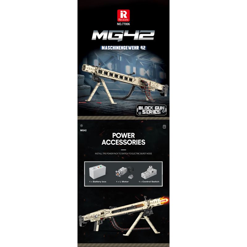 REOBRIX 77006 non  SÚNG MÁY ĐA NĂNG MG-42 bộ đồ chơi xếp lắp ráp ghép mô hình Gun MASCHINENGEWEHR 42 1886 khối