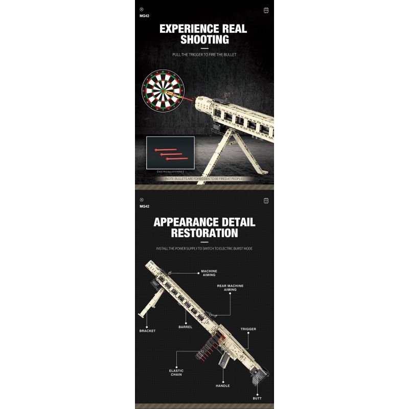 REOBRIX 77006 non  SÚNG MÁY ĐA NĂNG MG-42 bộ đồ chơi xếp lắp ráp ghép mô hình Gun MASCHINENGEWEHR 42 1886 khối