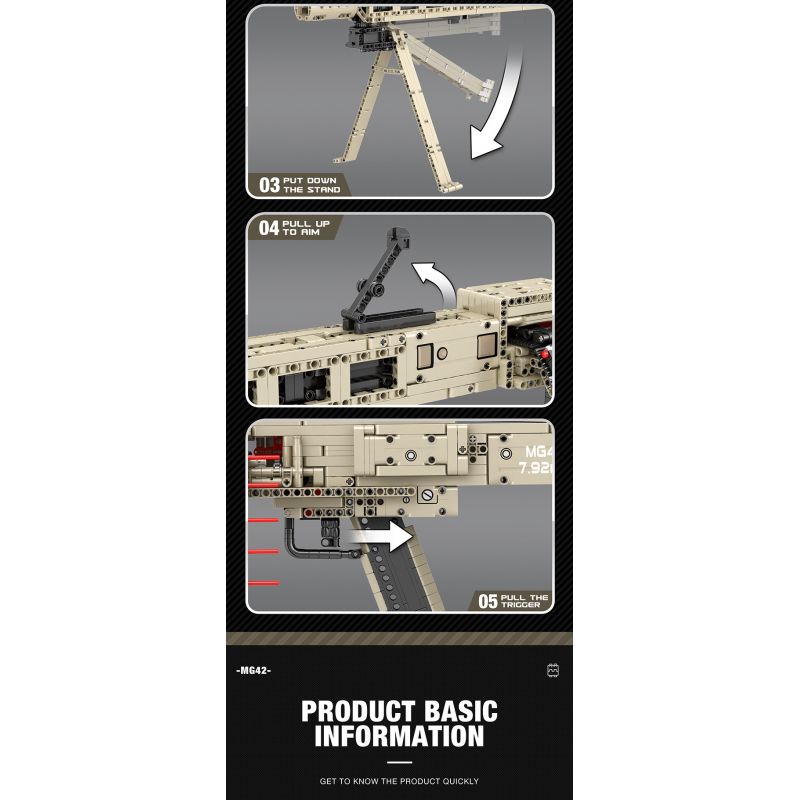 REOBRIX 77006 non  SÚNG MÁY ĐA NĂNG MG-42 bộ đồ chơi xếp lắp ráp ghép mô hình Gun MASCHINENGEWEHR 42 1886 khối