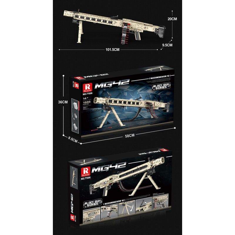 REOBRIX 77006 non  SÚNG MÁY ĐA NĂNG MG-42 bộ đồ chơi xếp lắp ráp ghép mô hình Gun MASCHINENGEWEHR 42 1886 khối