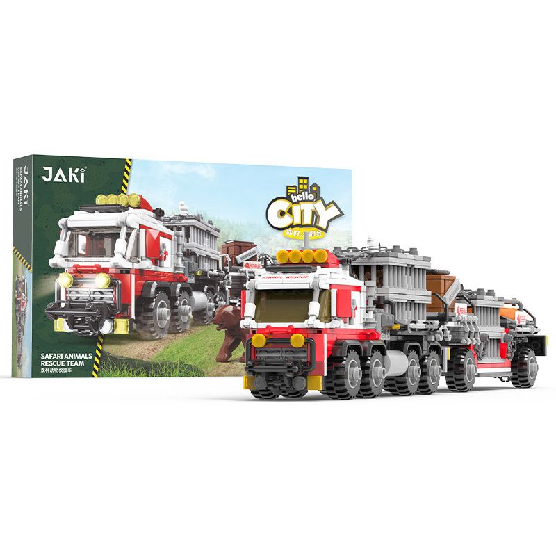 JAKI JK9217 9217 non Lego XE CỨU HỘ ĐỘNG VẬT RỪNG bộ đồ chơi xếp lắp ráp ghép mô hình City HELLO CITY SAFARI ANIMALS RESCUE TEAM Thành Phố