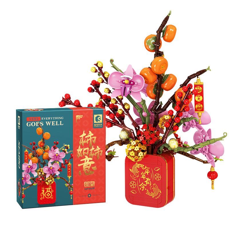 SEMBO 605028 605037 non  HOA HỒNG LỄ HỘI ĐÈN LỒNG RUYI bộ đồ chơi xếp lắp ráp ghép mô hình Chinese Traditional Festivals Lễ Hội Cổ Truyền 908 khối