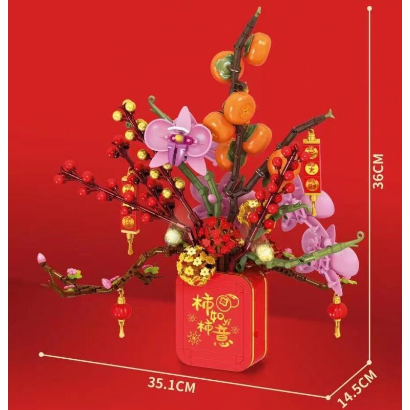 SEMBO 605028 605037 non  HOA HỒNG LỄ HỘI ĐÈN LỒNG RUYI bộ đồ chơi xếp lắp ráp ghép mô hình Chinese Traditional Festivals Lễ Hội Cổ Truyền 908 khối