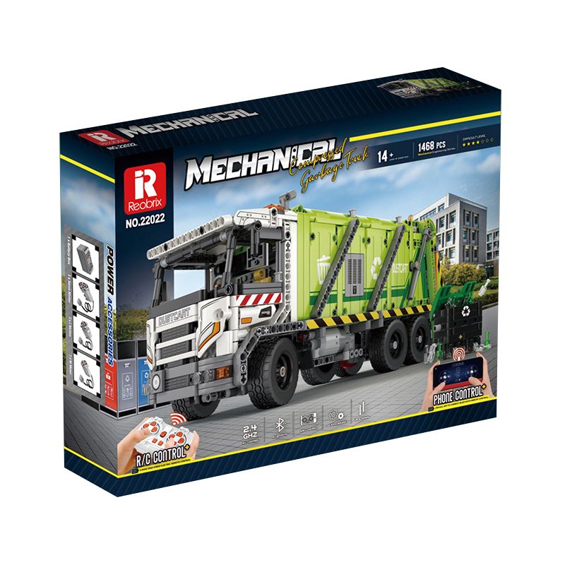 REOBRIX 22022 non  XE RÁC NÉN bộ đồ chơi xếp lắp ráp ghép mô hình  COMPRESSED GARBAGE TRUCK Kỹ Thuật Công Nghệ Cao Mô Hình Phương Tiện 1488 khối