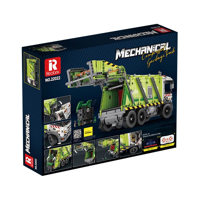 REOBRIX 22022 non  XE RÁC NÉN bộ đồ chơi xếp lắp ráp ghép mô hình  COMPRESSED GARBAGE TRUCK Kỹ Thuật Công Nghệ Cao Mô Hình Phương Tiện 1488 khối