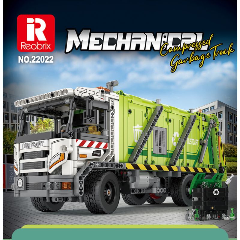REOBRIX 22022 non  XE RÁC NÉN bộ đồ chơi xếp lắp ráp ghép mô hình  COMPRESSED GARBAGE TRUCK Kỹ Thuật Công Nghệ Cao Mô Hình Phương Tiện 1488 khối