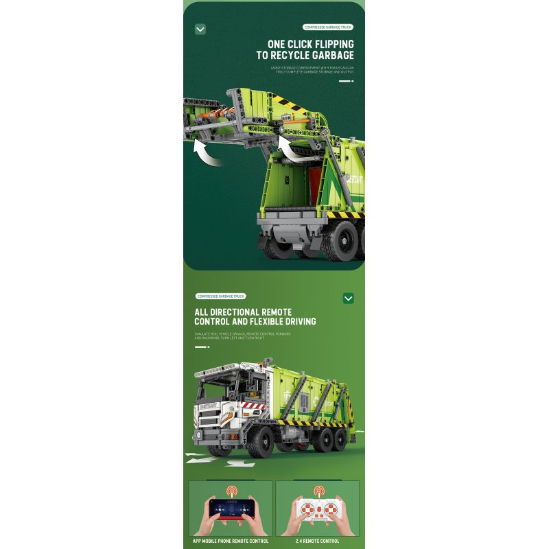REOBRIX 22022 non  XE RÁC NÉN bộ đồ chơi xếp lắp ráp ghép mô hình  COMPRESSED GARBAGE TRUCK Kỹ Thuật Công Nghệ Cao Mô Hình Phương Tiện 1488 khối