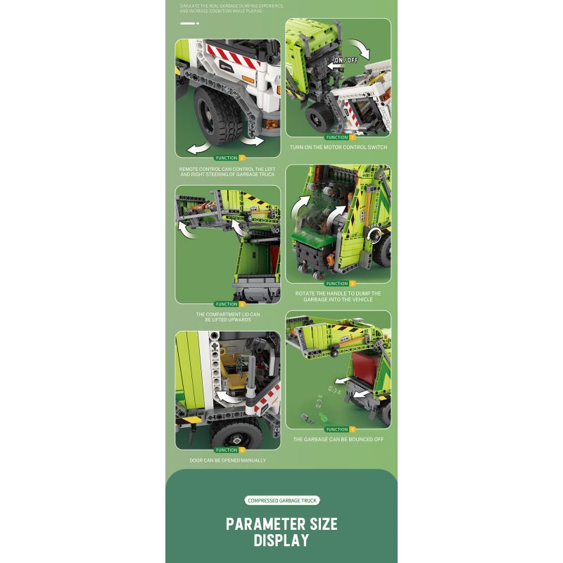 REOBRIX 22022 non  XE RÁC NÉN bộ đồ chơi xếp lắp ráp ghép mô hình  COMPRESSED GARBAGE TRUCK Kỹ Thuật Công Nghệ Cao Mô Hình Phương Tiện 1488 khối