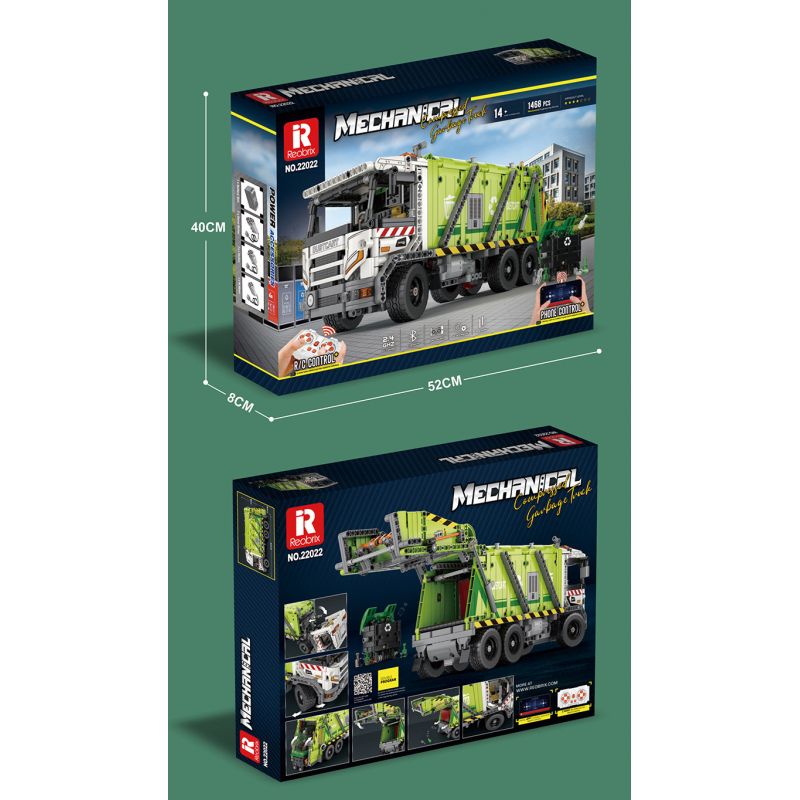 REOBRIX 22022 non  XE RÁC NÉN bộ đồ chơi xếp lắp ráp ghép mô hình  COMPRESSED GARBAGE TRUCK Kỹ Thuật Công Nghệ Cao Mô Hình Phương Tiện 1488 khối