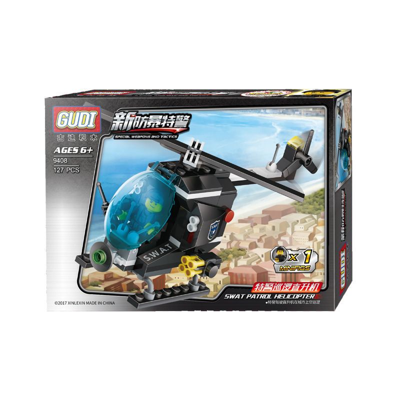 GUDI 9408 non Lego MÁY BAY TRỰC THĂNG TUẦN TRA SWAT bộ đồ chơi xếp lắp ráp ghép mô hình SWAT PATROL HELICOPTER 127 khối