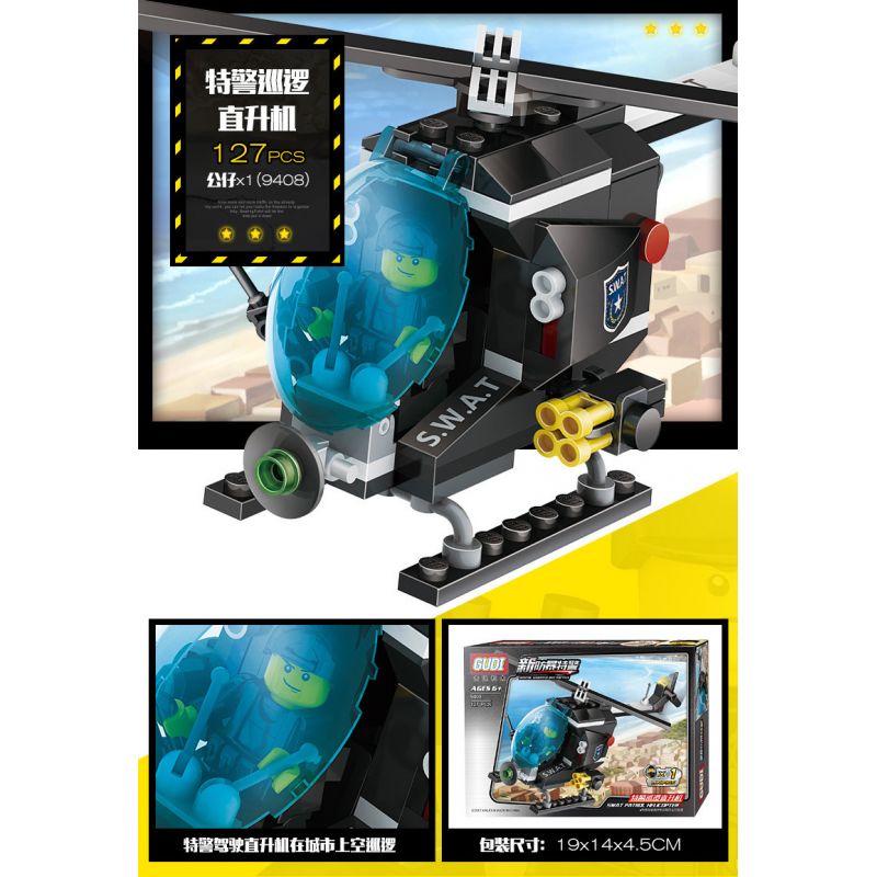 GUDI 9408 non  MÁY BAY TRỰC THĂNG TUẦN TRA SWAT bộ đồ chơi xếp lắp ráp ghép mô hình SWAT PATROL HELICOPTER 127 khối