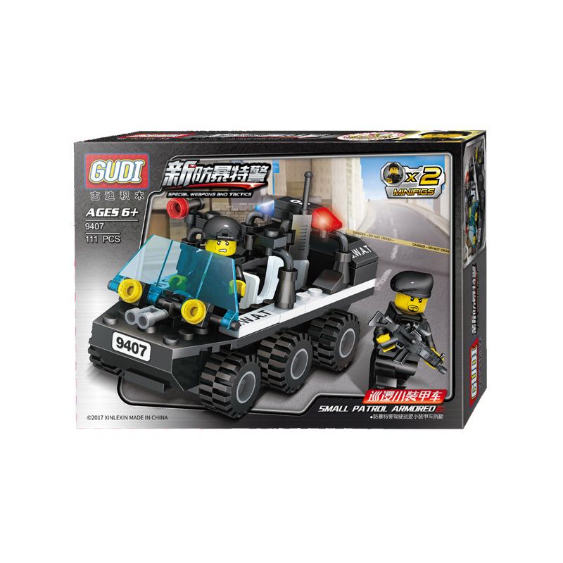 GUDI 9407 non Lego SWAT XE BỌC THÉP NHỎ ĐI TUẦN TRA bộ đồ chơi xếp lắp ráp ghép mô hình City SMALL PATROL ARMORED Thành Phố 111 khối