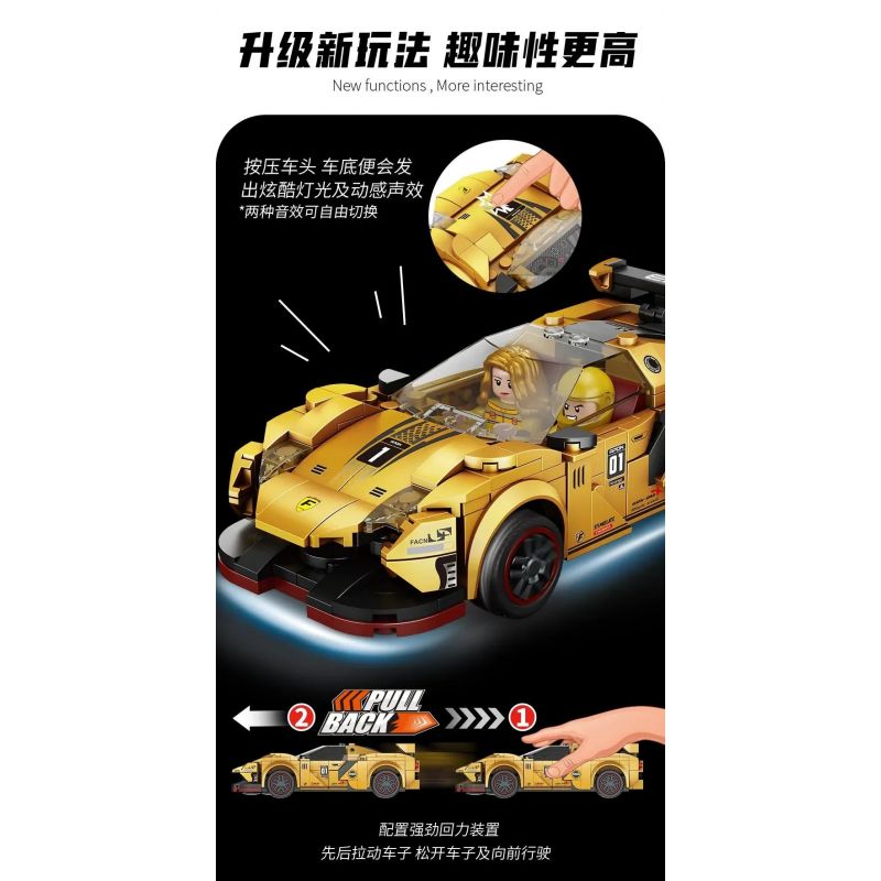 FORANGE FC1614 1614 non  SIÊU XE CỰC NHANH MÀU VÀNG LÙI bộ đồ chơi xếp lắp ráp ghép mô hình Mini Racing Pacemaker Đua Xe Mini 287 khối