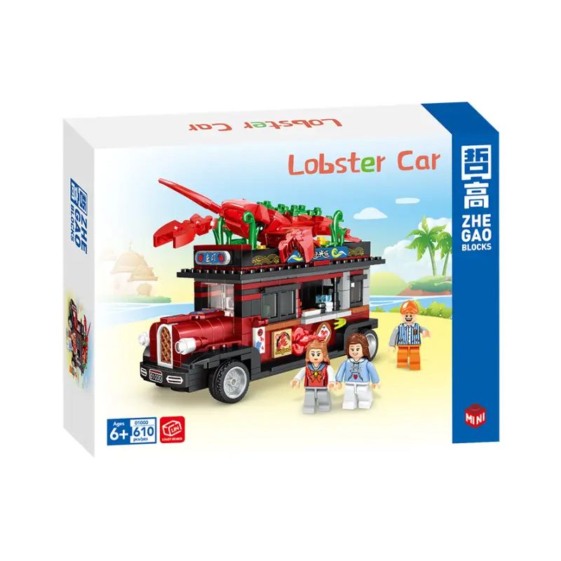 ZHEGAO 01000 non  XE TÔM HÙM bộ đồ chơi xếp lắp ráp ghép mô hình City LOBSTER CAR Thành Phố 610 khối
