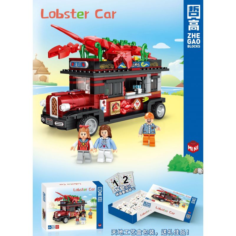 ZHEGAO 01000 non  XE TÔM HÙM bộ đồ chơi xếp lắp ráp ghép mô hình City LOBSTER CAR Thành Phố 610 khối