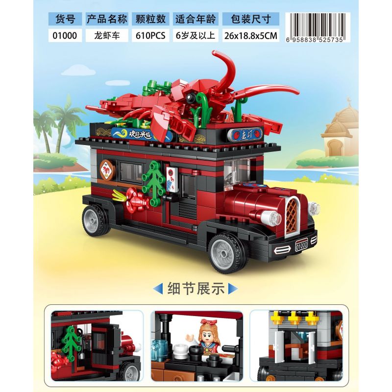 ZHEGAO 01000 non  XE TÔM HÙM bộ đồ chơi xếp lắp ráp ghép mô hình City LOBSTER CAR Thành Phố 610 khối