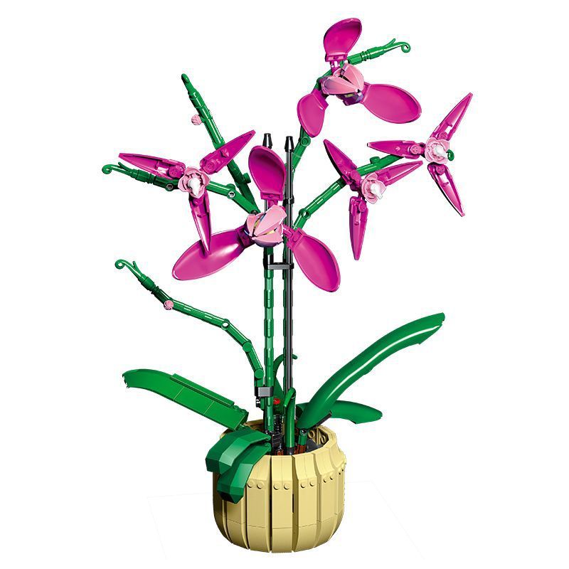 DK 3009 non Lego HOA LAN HỒ ĐIỆP ĐỎ bộ đồ chơi xếp lắp ráp ghép mô hình Flowers COLD ORCHID 608 khối