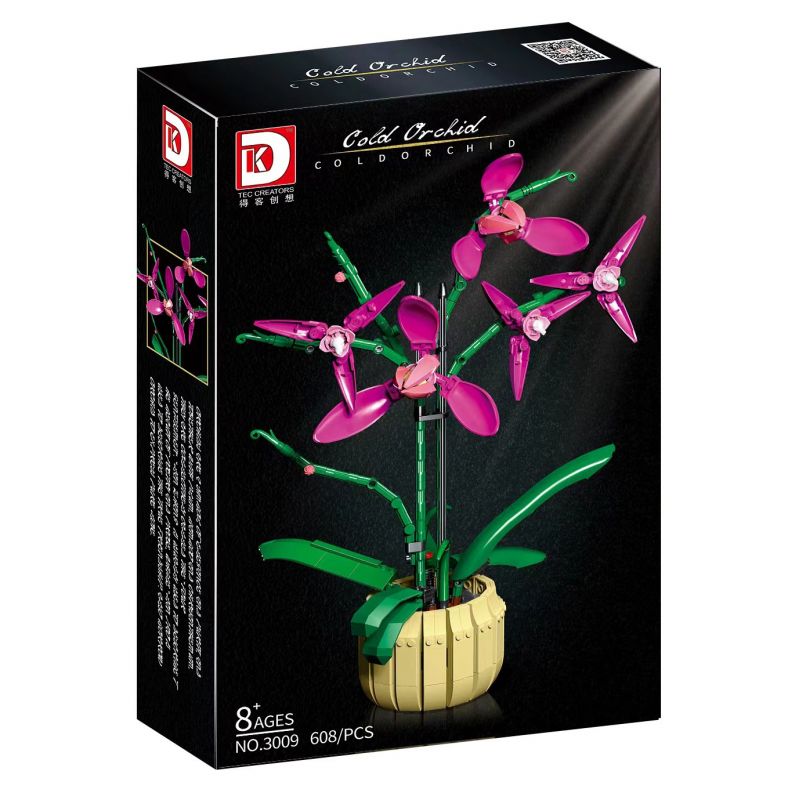 DK 3009 non  HOA LAN HỒ ĐIỆP ĐỎ bộ đồ chơi xếp lắp ráp ghép mô hình Flowers COLD ORCHID 608 khối