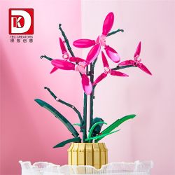 DK 3009 non  HOA LAN HỒ ĐIỆP ĐỎ bộ đồ chơi xếp lắp ráp ghép mô hình Flowers COLD ORCHID 608 khối