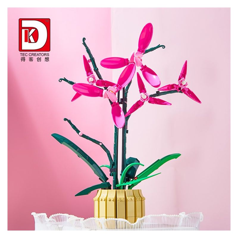DK 3009 non  HOA LAN HỒ ĐIỆP ĐỎ bộ đồ chơi xếp lắp ráp ghép mô hình Flowers COLD ORCHID 608 khối