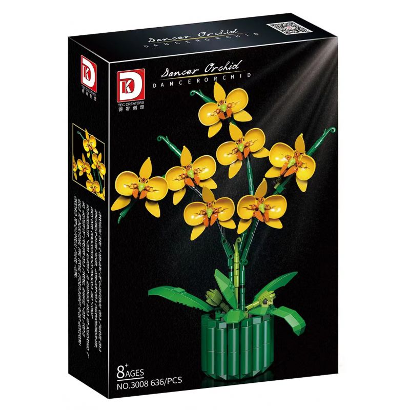 DK 3008 non  LAN HỒ ĐIỆP VÀNG bộ đồ chơi xếp lắp ráp ghép mô hình Flowers DANCER ORCHID Hoa 636 khối