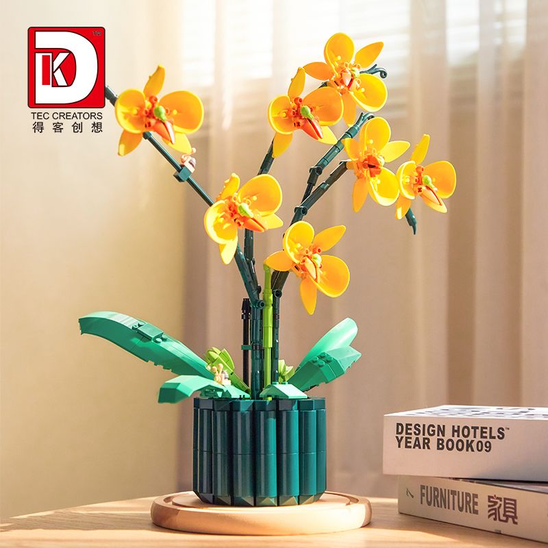 DK 3008 non  LAN HỒ ĐIỆP VÀNG bộ đồ chơi xếp lắp ráp ghép mô hình Flowers DANCER ORCHID Hoa 636 khối