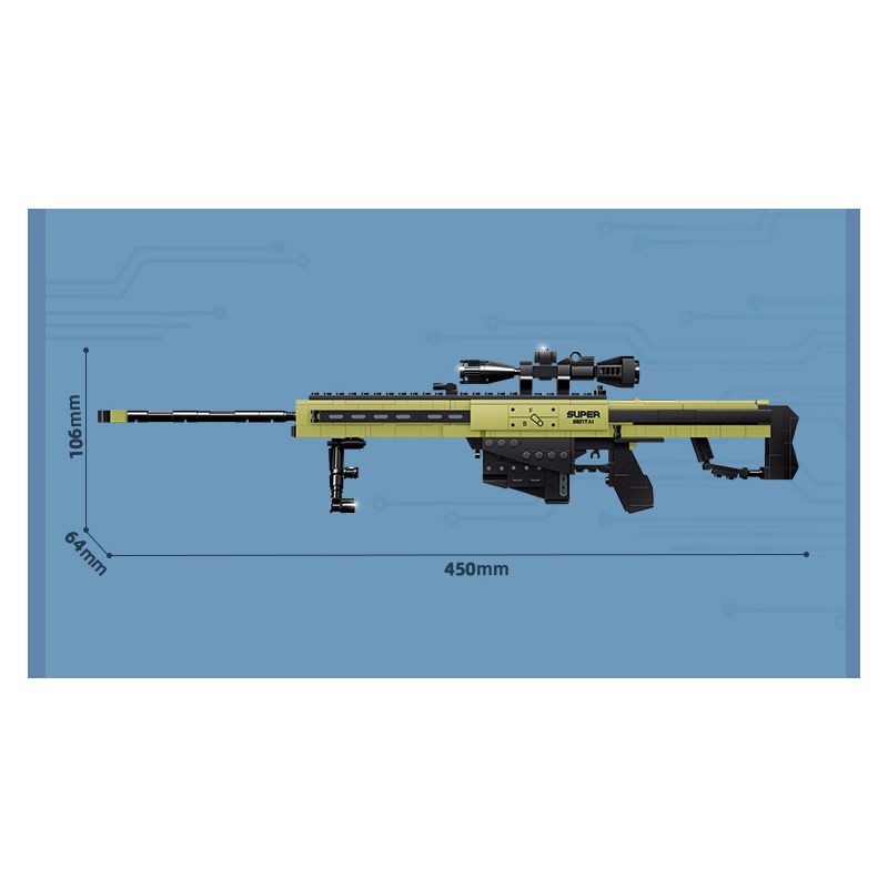 GUDI 40302 non  SÚNG TRƯỜNG BẮN TỈA BARRETT 5 TỔ HỢP bộ đồ chơi xếp lắp ráp ghép mô hình Gun 491 khối