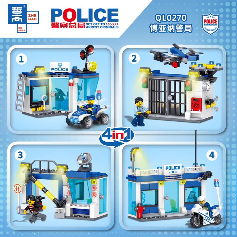 ZHEGAO QL0270 0270 non  SỞ CẢNH SÁT BOYANA 4 KẾT HỢP bộ đồ chơi xếp lắp ráp ghép mô hình Police 660 khối