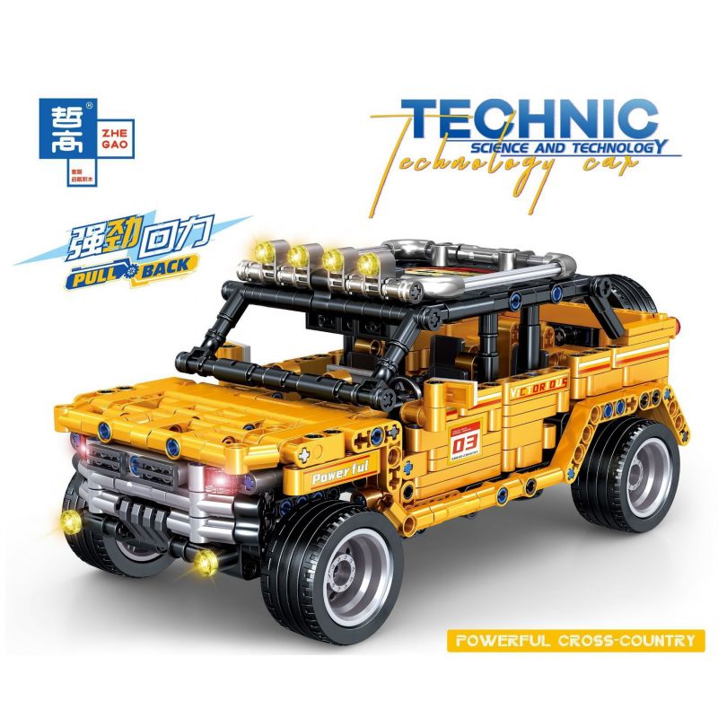 ZHEGAO QL0498 0498 non  XE ĐỊA HÌNH KÉO LÙI MÀU VÀNG bộ đồ chơi xếp lắp ráp ghép mô hình  Kỹ Thuật Công Nghệ Cao Mô Hình Phương Tiện 706 khối