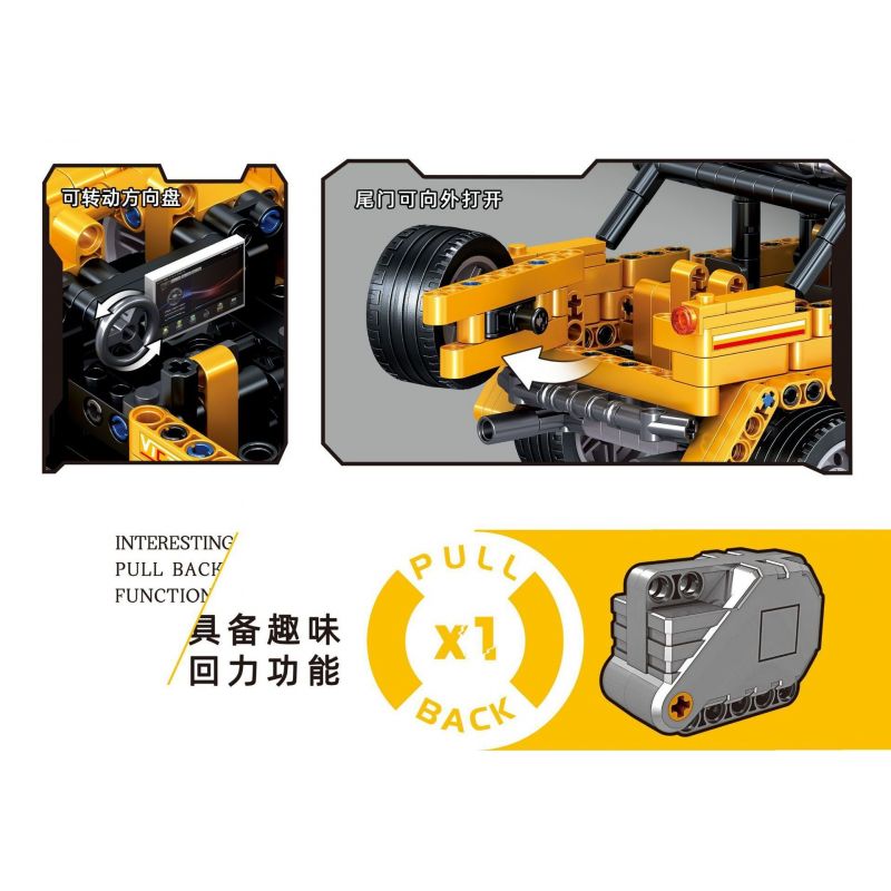 ZHEGAO QL0498 0498 non  XE ĐỊA HÌNH KÉO LÙI MÀU VÀNG bộ đồ chơi xếp lắp ráp ghép mô hình  Kỹ Thuật Công Nghệ Cao Mô Hình Phương Tiện 706 khối