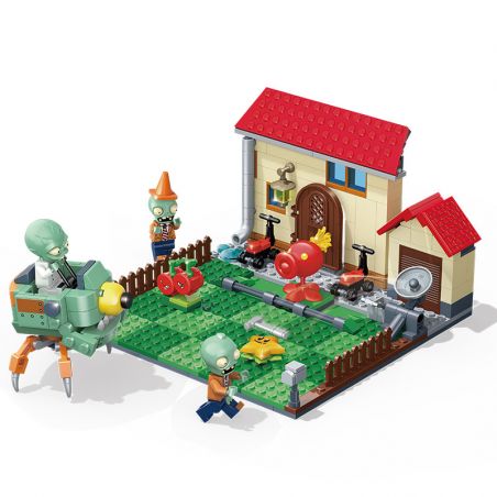 GUDI 60015 non  BỘ CẢNH SÂN TRƯỚC bộ đồ chơi xếp lắp ráp ghép mô hình Plants Vs Zombies Hoa Quả Nổi Giận 320 khối