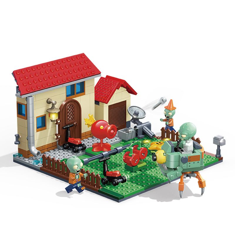 GUDI 60015 non  BỘ CẢNH SÂN TRƯỚC bộ đồ chơi xếp lắp ráp ghép mô hình Plants Vs Zombies Hoa Quả Nổi Giận 320 khối
