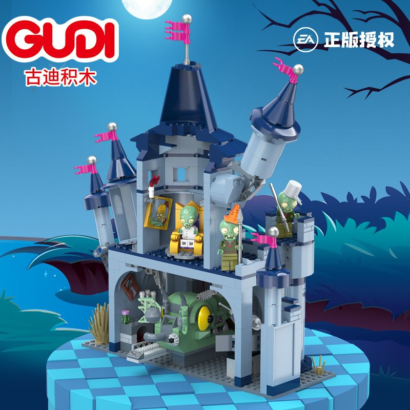 GUDI 60018 non  BỘ LÂU ĐÀI ZOMBIE bộ đồ chơi xếp lắp ráp ghép mô hình Plants Vs Zombies Hoa Quả Nổi Giận 761 khối