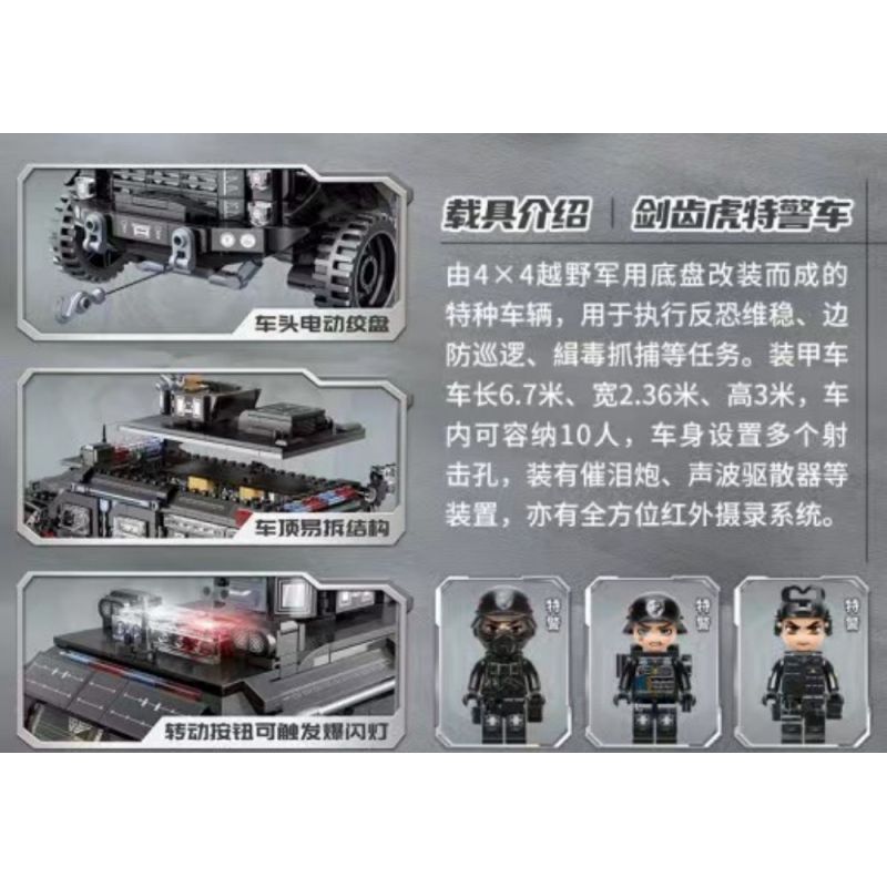 Enlighten 11020 Qman 11020 non  XE CẢNH SÁT ĐẶC BIỆT HỔ RĂNG KIẾM bộ đồ chơi xếp lắp ráp ghép mô hình City Thành Phố 1250 khối