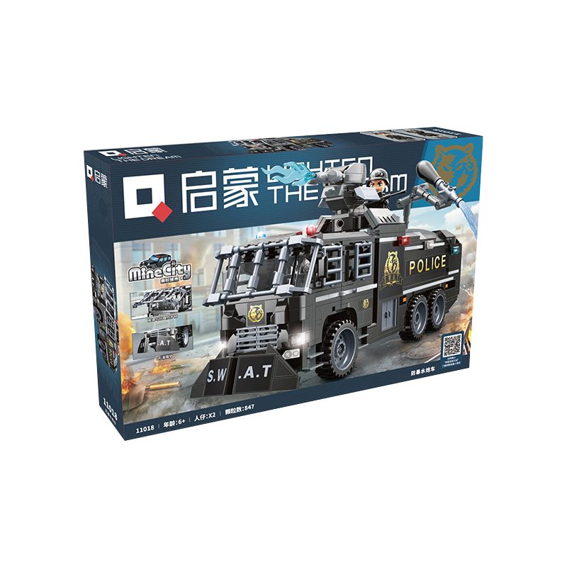 Enlighten 11018 Qman 11018 non  XE VÒI RỒNG CHỐNG BẠO ĐỘNG bộ đồ chơi xếp lắp ráp ghép mô hình City Thành Phố 847 khối