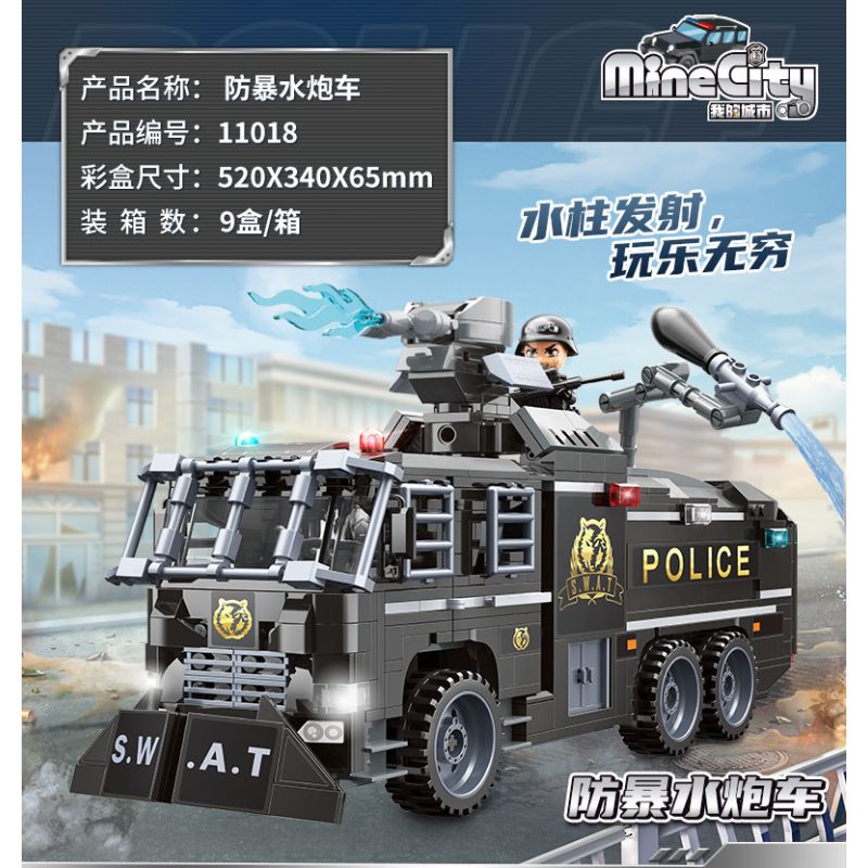 Enlighten 11018 Qman 11018 non  XE VÒI RỒNG CHỐNG BẠO ĐỘNG bộ đồ chơi xếp lắp ráp ghép mô hình City Thành Phố 847 khối