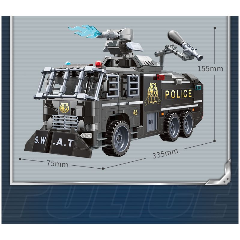 Enlighten 11018 Qman 11018 non  XE VÒI RỒNG CHỐNG BẠO ĐỘNG bộ đồ chơi xếp lắp ráp ghép mô hình City Thành Phố 847 khối