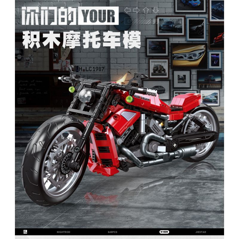 JIESTAR 91020 non  HARLEY DAVIDSON ĐÊM BÁNH LÁI bộ đồ chơi xếp lắp ráp ghép mô hình  NIGHT ROD Kỹ Thuật Công Nghệ Cao Mô Hình Phương Tiện 849 khối