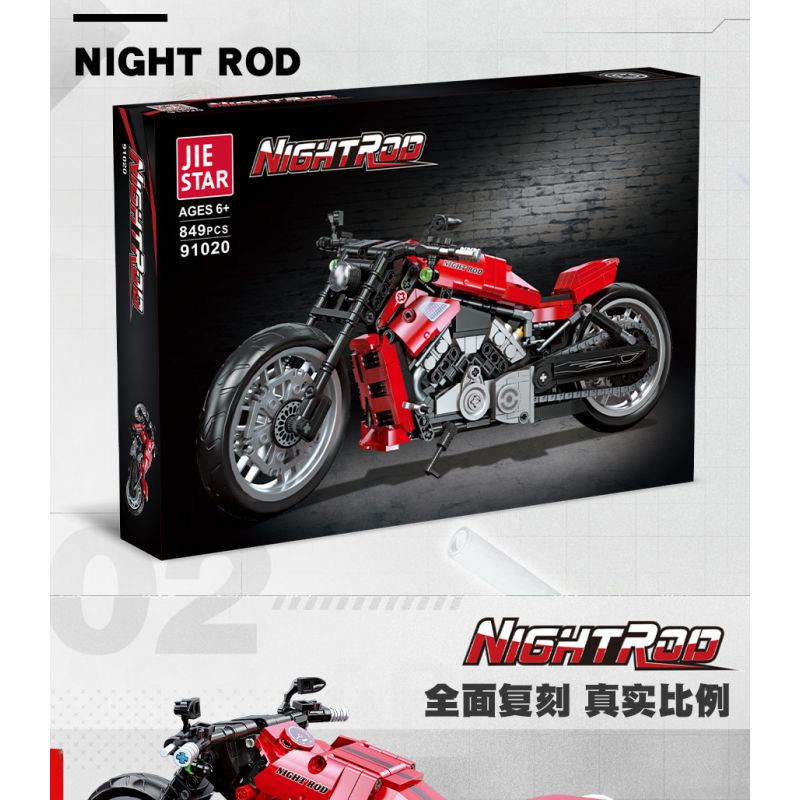 JIESTAR 91020 non  HARLEY DAVIDSON ĐÊM BÁNH LÁI bộ đồ chơi xếp lắp ráp ghép mô hình  NIGHT ROD Kỹ Thuật Công Nghệ Cao Mô Hình Phương Tiện 849 khối