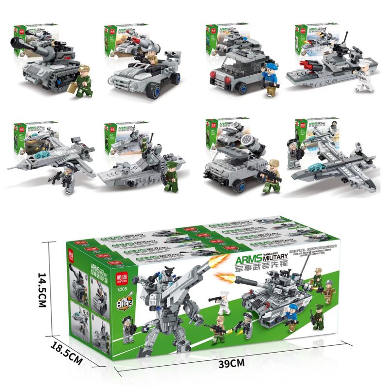 MINGDI K208 non  TIÊN PHONG VŨ TRANG QUÂN SỰ 8 TỔ HỢP bộ đồ chơi xếp lắp ráp ghép mô hình Military Army Quân Sự Bộ Đội 827 khối