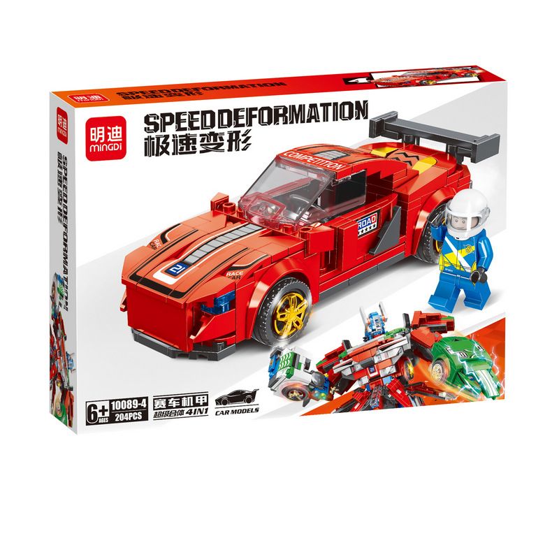 MINGDI 10089 non  ĐUA XE MECH 4 KẾT HỢP bộ đồ chơi xếp lắp ráp ghép mô hình SPEED DEFORMATION 815 khối