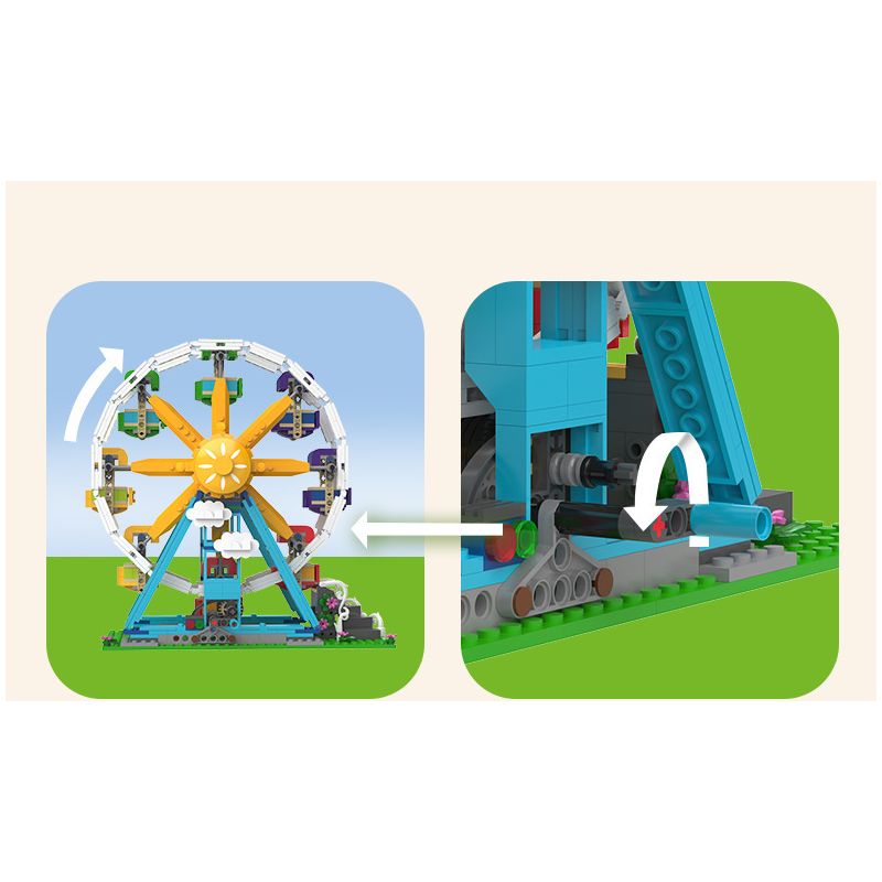 JAKI JK2180 2180 non  CÔNG VIÊN GIẢI TRÍ XIXI VÒNG ĐU QUAY YANGGUAN CẦU VỒNG TÔ CẢN NĂNG ĐỘNG bộ đồ chơi xếp lắp ráp ghép mô hình Creator 3 In 1 Sáng Tạo Với 3 Mẫu