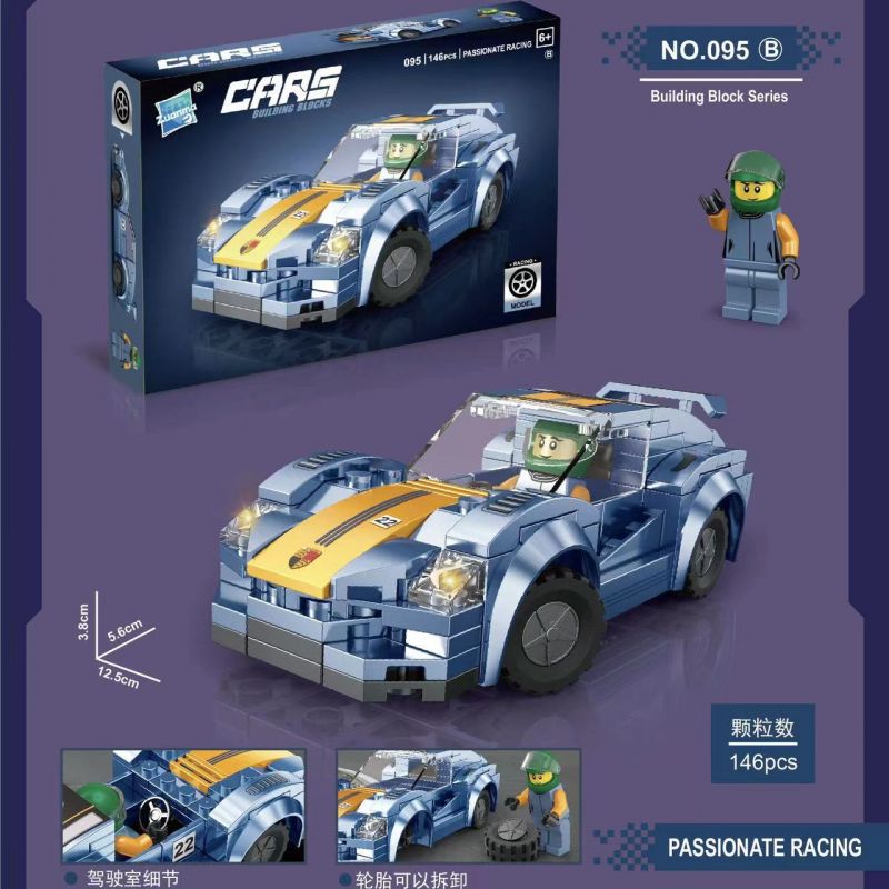 ZUANMA 095B non Lego PORSCHE 911 bộ đồ chơi xếp lắp ráp ghép mô hình Speed Champions Racing Cars Đua Xe Công Thức 146 khối