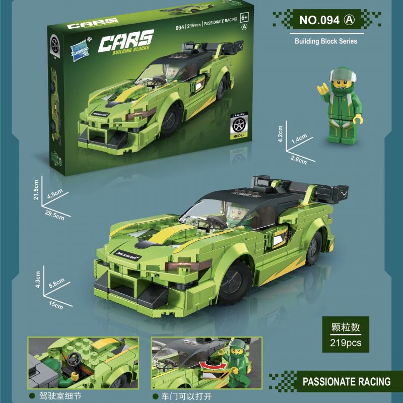 ZUANMA 094A non Lego BÒ XANH bộ đồ chơi xếp lắp ráp ghép mô hình Speed Champions Racing Cars Đua Xe Công Thức 219 khối