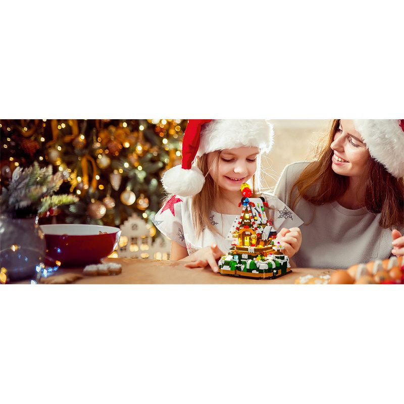 FUNWHOLE F9009 9009 non  NHÀ KẸO bộ đồ chơi xếp lắp ráp ghép mô hình Christmas Giáng Sinh 986 khối