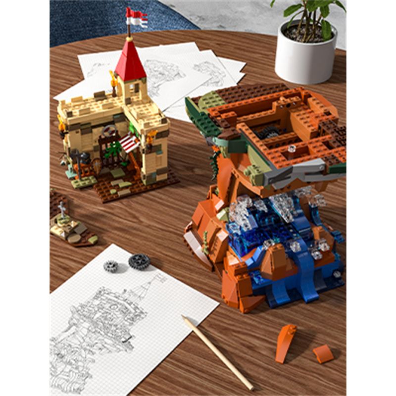 FUNWHOLE F9005 9005 non  LÂU ĐÀI VÁCH ĐÁ bộ đồ chơi xếp lắp ráp ghép mô hình Medieval Castle CASTLE ON THE CLIFF Chiến Tranh Trung Cổ 1044 khối